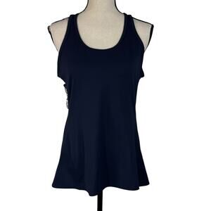 Athleta Large Navy Mix Inversion Yoga Tank Top Wicking Breathable Stretch Blue
